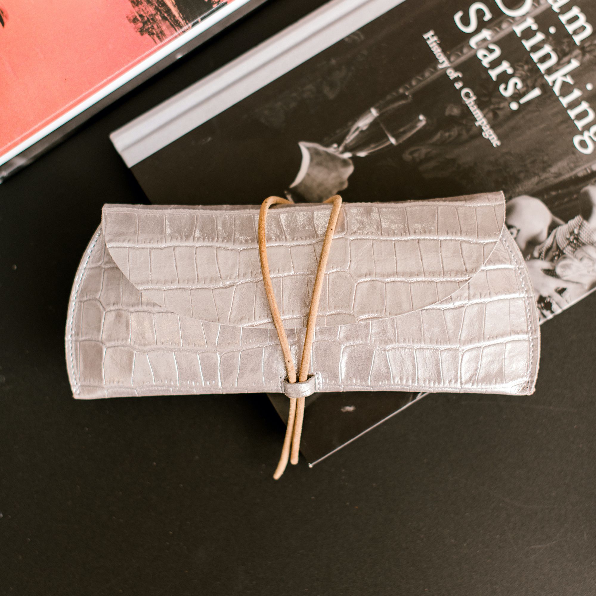 Sunglass Case in Silver Croc - Image 5